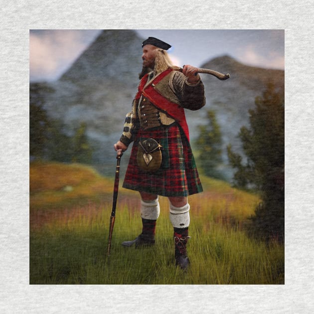 Scottish Highlander in Clan Tartan by Grassroots Green